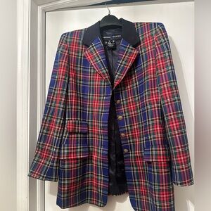 VTG ESCADA E Sport  Blazer Size 38 Check Plaid Virgin Wool Red Preppy Academia